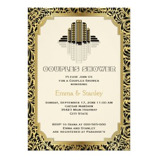 Art Deco buildings gold wedding couples shower Personalized Invitations