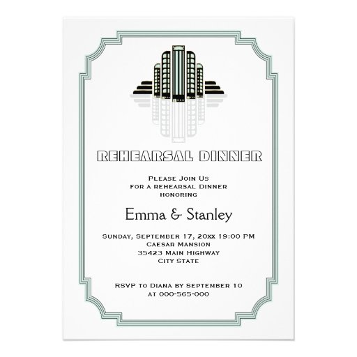 Art Deco buildings mint wedding  rehearsal dinner Custom Announcement