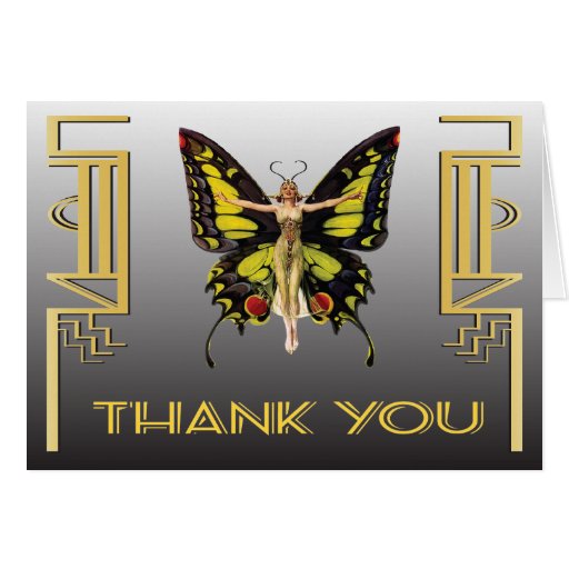 Art Deco Butterfly Flapper Thank you note cards Zazzle