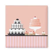 Art Deco Cakes on Striped Tablecloth magnets by kidsfunrecipemagnets Art Deco Cakes on Striped Tablecloth magnets