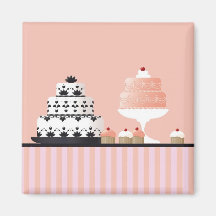 Art Deco Cakes on Striped Tablecloth Magnet