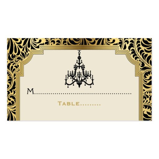 Art Deco chandelier black, gold wedding place card Business Card Template (front side)