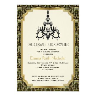 Art Deco chandelier gold wedding bridal shower Card
