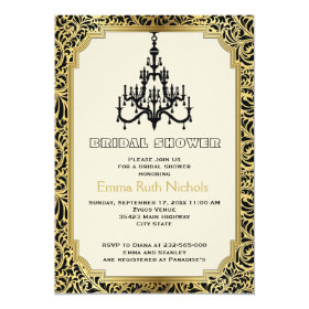 Art Deco chandelier gold wedding bridal shower Cards