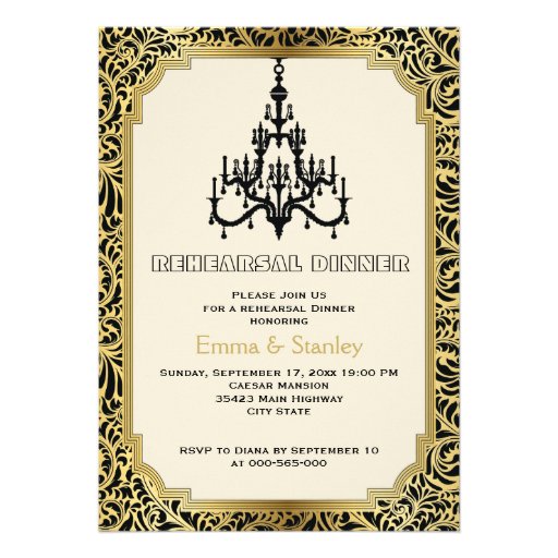 Art Deco chandelier gold wedding  rehearsal dinner Custom Invitations