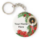 Art Deco Christmas Candle & Poinsettia Key Chains