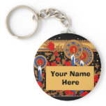 Art Deco Christmas Candles and Holly Keychain