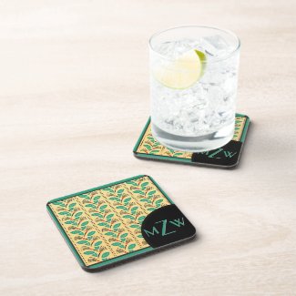 Art Deco Climbing Strawberry Vines (Monogrammed) Beverage Coasters