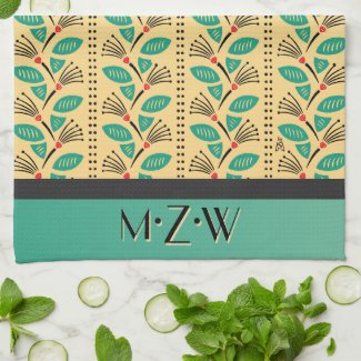 Art Deco Climbing Strawberry Vines (Monogrammed) Kitchen Towels