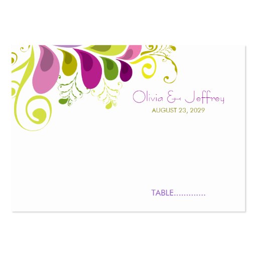 Art Deco Colorful Floral Leaves Wedding Place Card Business Cards (front side)