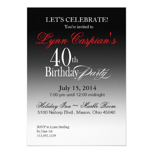 Art Deco Couple 40th Birthday Party | red black Custom Announcement