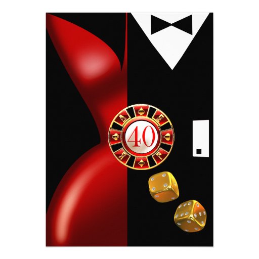 Art Deco Couple 40th Birthday Party | red black Custom Announcement