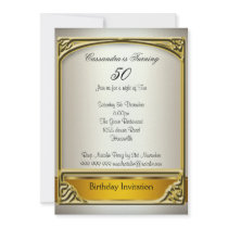 Art  Deco Cream Gold 50th Birthday Invitation