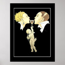 Art Deco Cupid with Couple Vintage Poster