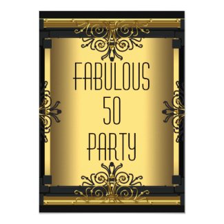 ART DECO Fabulous 50 50th Gatsby Birthday Party 4.5x6.25 Paper Invitation Card