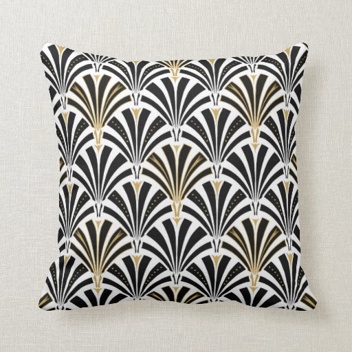 Art Deco fan pattern black and white Throw Pillow Zazzle