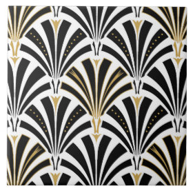 Art Deco fan pattern - black and white Tiles