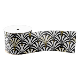 Art Deco fan pattern - white and black Grosgrain Ribbon
