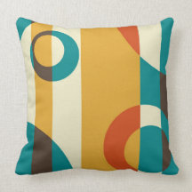 Art Deco Fifties, Striped Retro Abstract Art Throw Pillows
