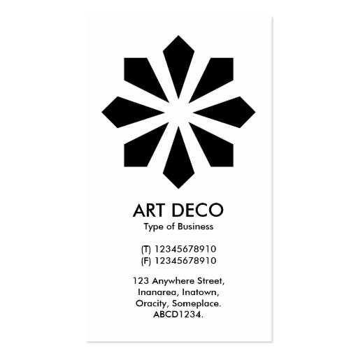 Art Deco Flower Star - White front, Black Back Business Card (front side)