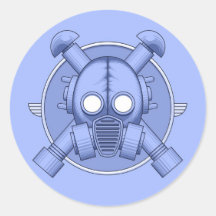 Art Deco Gasmask Blue Round Stickers