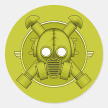 Art Deco Gasmask Combat Green Round Sticker