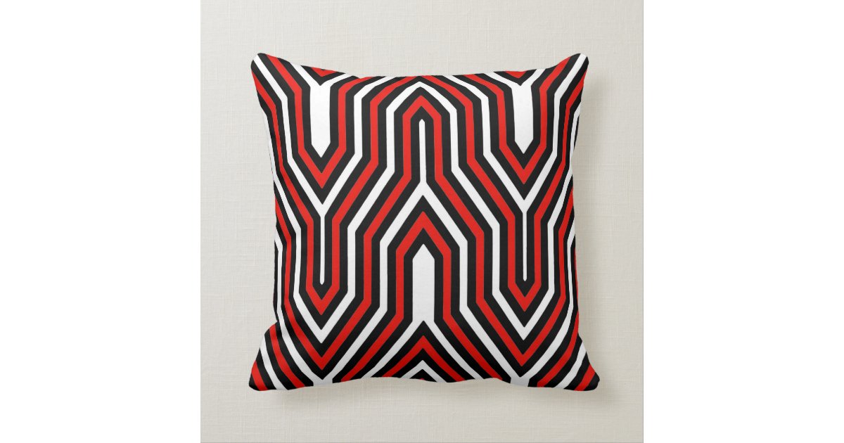 Art Deco Geometric - red, black and white Throw Pillow Zazzle