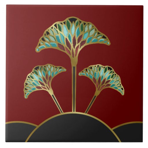 Art Deco Ginkgo Leaves Decorative Tile Zazzle