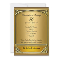 Art  Deco Gold 50th Birthday Invitation