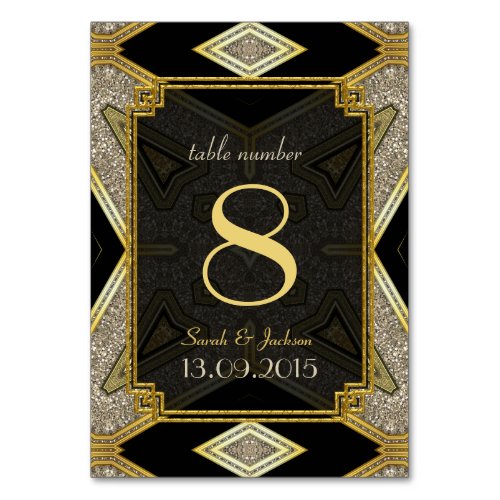 Art Deco Gold Black Wedding Table Number Card Table Card