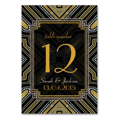 Art Deco Gold Black Wedding Table Number Card Table Cards