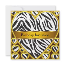 Art  Deco Gold Zebra Birthday Invitation