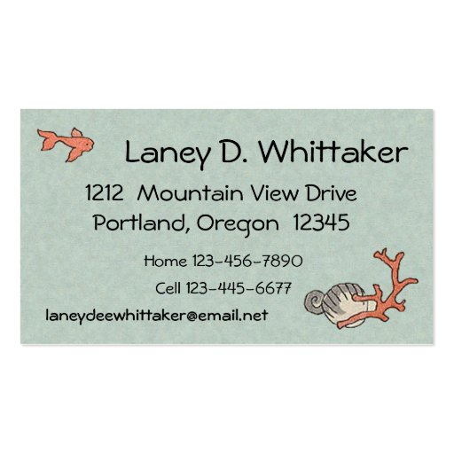 Art Deco Goldfish Business Cards (front side)