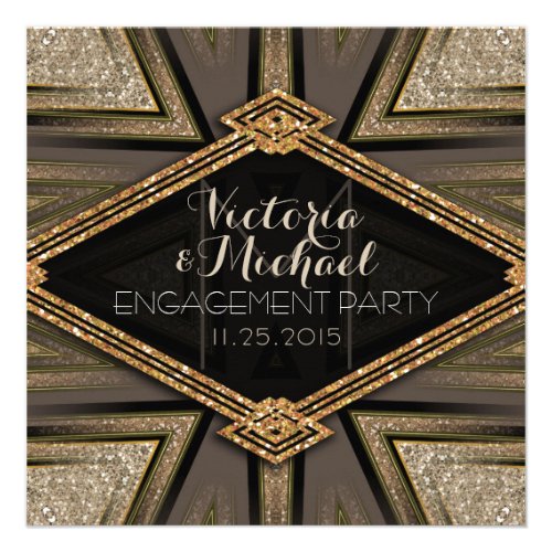 Art Deco Goldy Engagement Party Invitations Invite