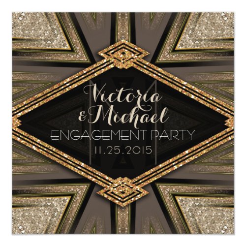 Art Deco Goldy Engagement Party Invitations Invite