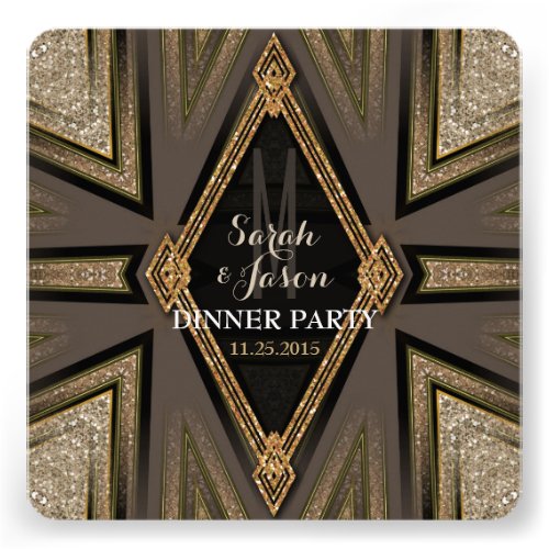 Art Deco Goldy Romance Dinner Party Invitations Announcement