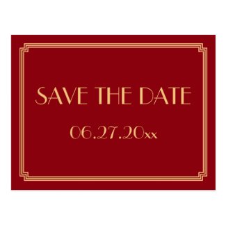 Art Deco Great Gatsby Red Save The Date Postcard