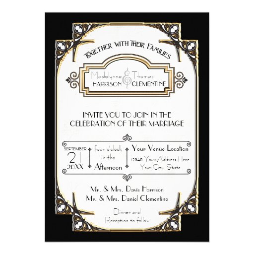Art Deco Great Gatsby Style Typography n Lace Gold Announcement