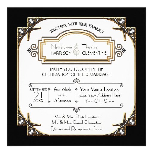 Art Deco Great Gatsby Style Typography n Lace Gold Invitation