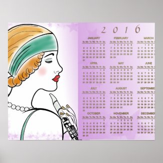 Art Deco Lady with Clarinet 2016 Calendar Poster