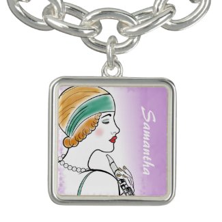 Art Deco Lady with Clarinet Personalized Bracelets