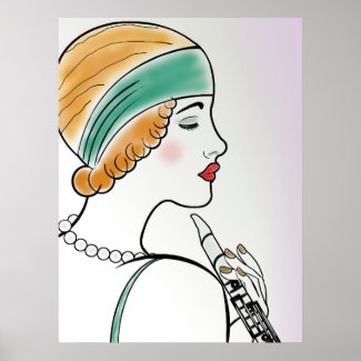 Art Deco Lady with Clarinet Print