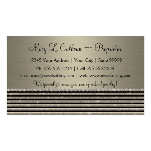 Art Deco Modern Horizontal Stripe Glitter Business Business Card (back side)