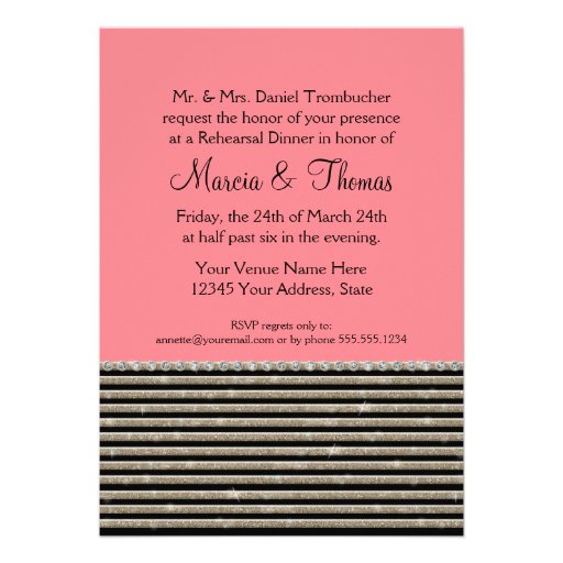 Art Deco Modern Horizontal Stripe Glitter Look Custom Invites