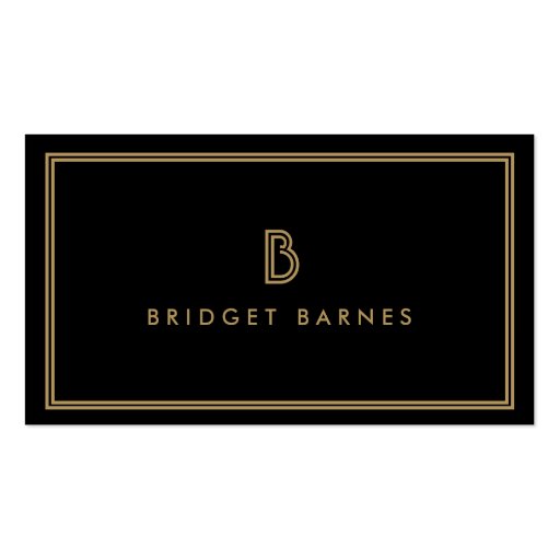 ART DECO MONOGRAM INITIAL LOGO in GOLD and BLACK Business Card Template (front side)