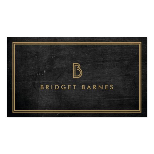 ART DECO MONOGRAM INITIAL LOGO in GOLD on DK WOOD Business Card Template (front side)