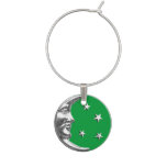 Art Deco Moon Face - Jade Green and Silver Wine Charm