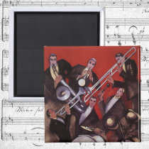Art Deco Musical Band Jamming Fridge Magnet