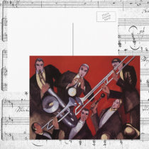 Art Deco Musical Band Jamming Postcard