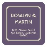 Art Deco notched frame dark purple address label Sticker